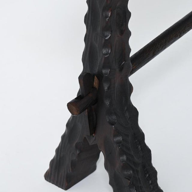 Rustic Carved Wooden Stool, 1950s For Sale - Image 12 of 17