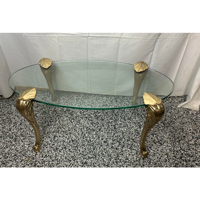 1970s P.E.Guerin Hollywood Regency Glass & Brass Oval Coffee Table For Sale - Image 5 of 10