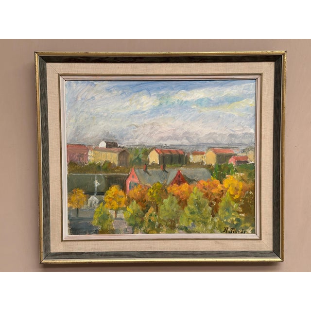 Hedvig Tegnér, Cityscape in Autumn Colors, 1950s, Oil on Canvas, Framed For Sale - Image 11 of 18