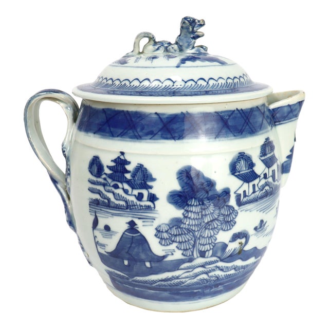 Antique Chinese Export Porcelain Canton Pattern Cider Jug With Lid For Sale
