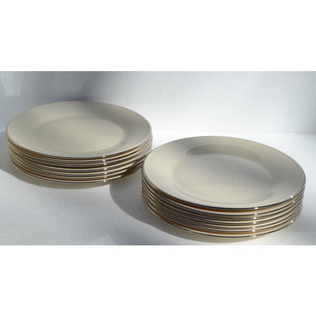 Vintage Lenox Special Porcelain Beige Dinner Plates Silver Trim - Set of 14 For Sale - Image 16 of 16