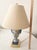 Late 20th Century Exquisite Blue, Yellow, & White Floral & Striped Porcelain/Ceramic Urn/Vase Style Solid Brass Base & Upper Lamp Excellent Condition. For Sale - Image 9 of 14