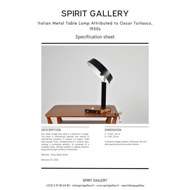 Mid-Century Modern Italian Metal Table Lamp Attributed to Oscar Torlasco, 1950s For Sale - Image 3 of 11
