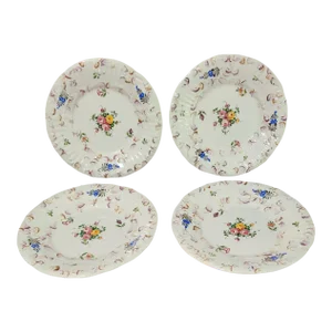 Vintage Set of 4 Italian Hand Painted Petite Floral Salad Dessert Plates