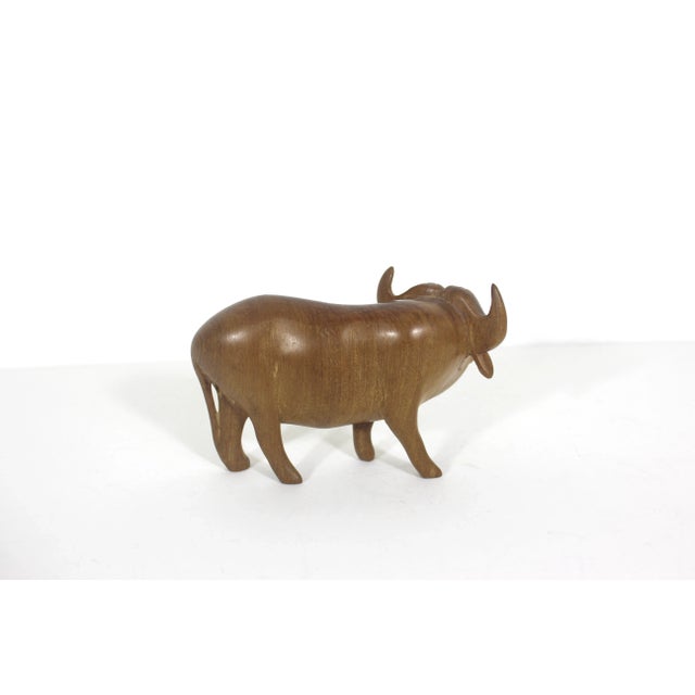 Vintage Carved Water Buffalo Teak Wood Bull Sculpture For Sale - Image 4 of 7