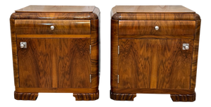 Art Deco Bauhaus Nightstands in Walnut and Walnut Root Veneer, Central Europe, 1930s, Set of 2