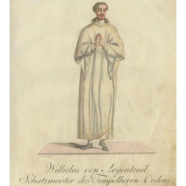 Wilhelm Von Argenteuil, Templar Treasurer, 1791, Hand-Colored Engraving For Sale - Image 3 of 6