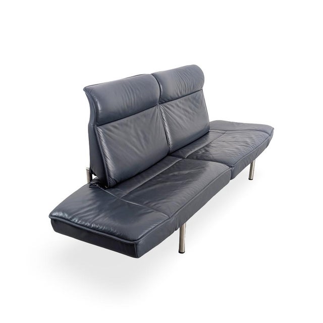 Mid-Century Sofa DS 450 in Leather Black Blue from de Sede For Sale - Image 4 of 15