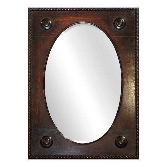 Antique English Arts & Crafts Oak Wall Mirror For Sale
