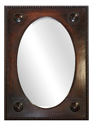 Antique English Arts & Crafts Oak Wall Mirror