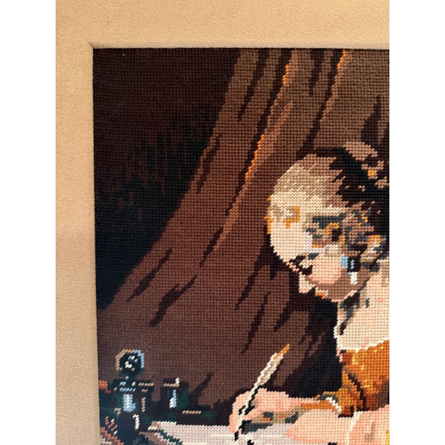 1970s VTG Framed Needlepoint "Woman Writing a Letter" Ter Borch Old Master 30x27 Gilt" For Sale - Image 5 of 16