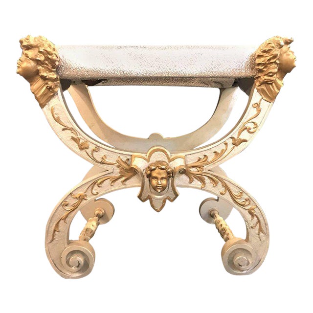 Fine Antique Italian Cerule Stool Bench with Detailed ...
