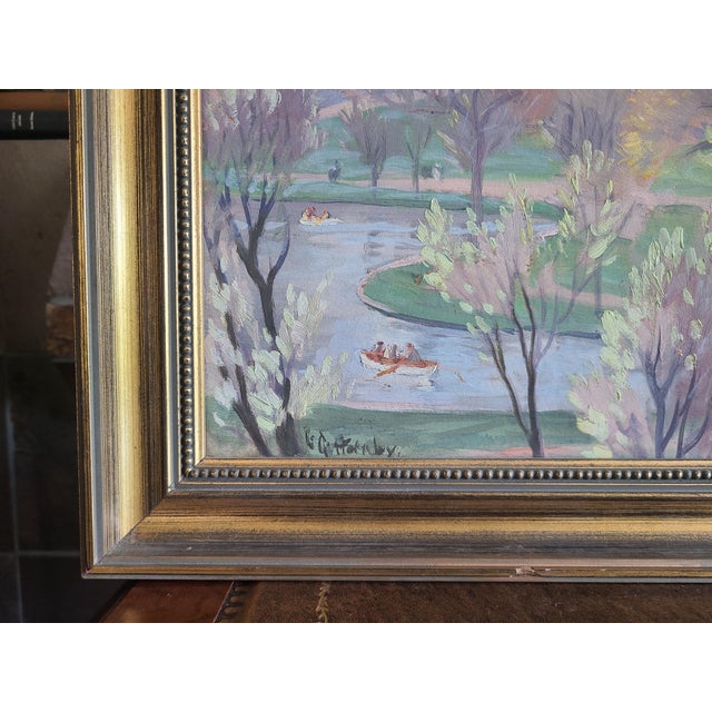 Lester George Hornby 1940's Oil Painting Boston Public Garden Cityscape For Sale - Image 12 of 18