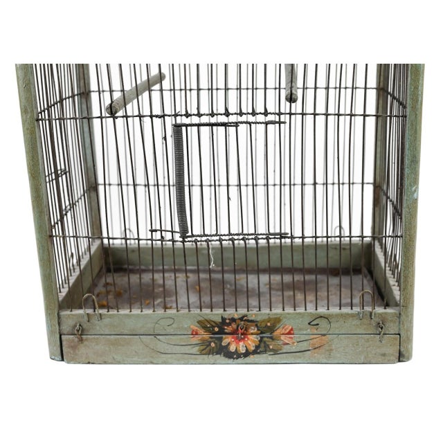 Antique Hand Painted Celadon Green French Provincial Dome Birdcage For Sale - Image 10 of 10