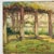 Green Early 20th Century Joyous Original O/B Post Impressionist Painting of Scenic River Scene With Vine Covered Pergola For Sale - Image 8 of 10