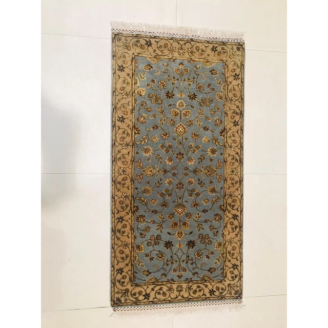 Blue and Gold Yellow Wool & Silk Handmade Jaipur Carpets, 1984, Set of 2 For Sale - Image 9 of 12