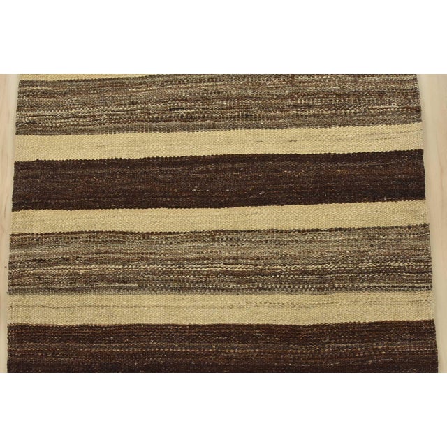 Textile Kilim Runner 2’7” X 9’6” Brown Wool Striped Handwoven Oriental Rug For Sale - Image 7 of 13