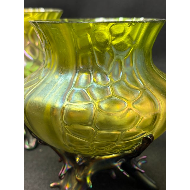 Art Nouveau Early 20th Century Kralick Art Deco Glass Vases, Pair For Sale - Image 3 of 9