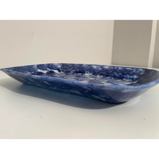 Blue Antique Blue & White Spongeware Platter - 8 X 11.5 For Sale - Image 8 of 9