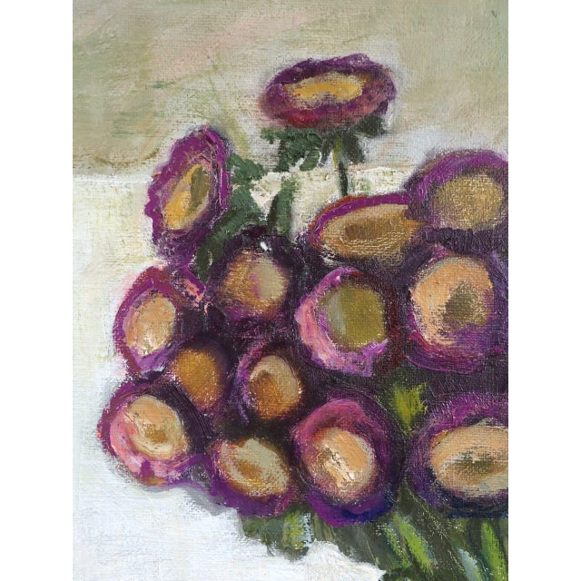 Mid-Century Modern 'Purple Blooms' Expressive Swedish Still Life Oil Painting, Framed For Sale - Image 11 of 11