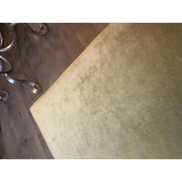 Mid-Century French Green Velvet and Brass Ottomans, 1950, Set of 2 For Sale - Image 9 of 10