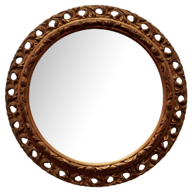 Carved Convex Gilt Wall Mirror, 1930s For Sale