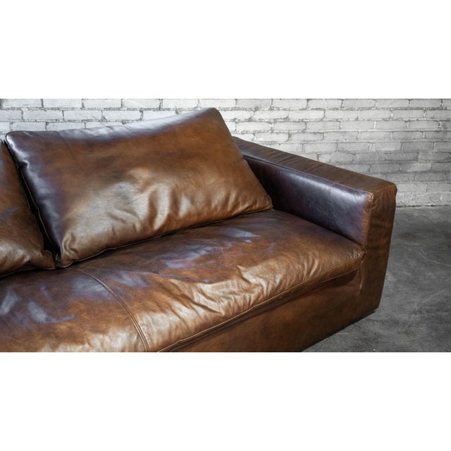 Animal Skin Restoration Hardware Leather Cloud Sofa For Sale - Image 7 of 15