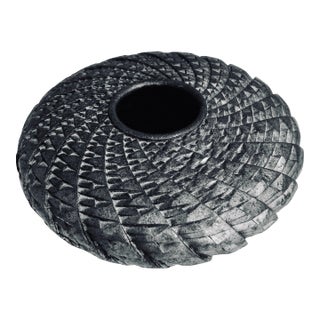 Kenneth Standhardt Round Matte Black Woven Vessel - Studio Art Pottery- Contemporary Folk Style, Pre-Columbian Influences For Sale