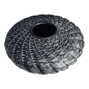 Kenneth Standhardt Round Matte Black Woven Vessel - Studio Art Pottery- Contemporary Folk Style, Pre-Columbian Influences