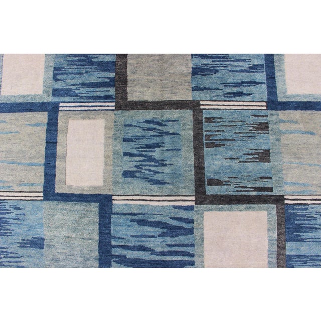 Blue Piled Modern Scandinavian/Swedish Design Rug in Blue Tones, White, Taupe & Cream 8 X 10 For Sale - Image 8 of 13
