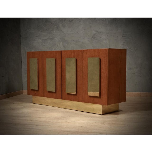 Mid-Century Ash Wood and Brass Sideboard, 1980s For Sale - Image 4 of 11