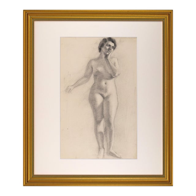 Antique Realist Graphite Nude Female Figure Study by Anne Neumark 1928 For Sale