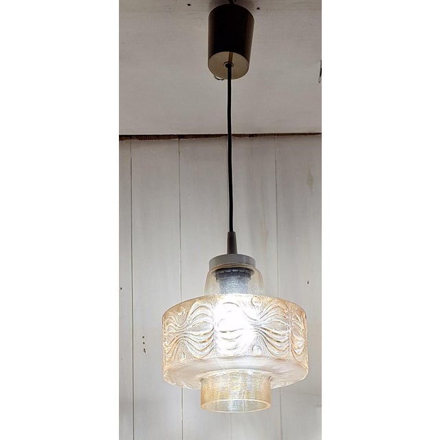 1970s Vintage Ceiling Lamp with Tinted Relief Glass Shade from Th-Leuchten, 1970s For Sale - Image 5 of 8