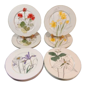 Set of 12 8” Salad Plates by Block Spal Portugal ~ Floral Watercolor by MaryLou Goertzen