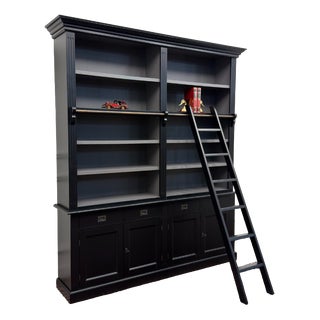 Large English Black Bookcase For Sale