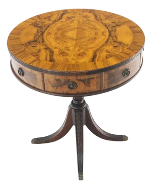 Walnut Round Drum Center Side Table Stand w/ Drawers Johnson Furniture Mint!