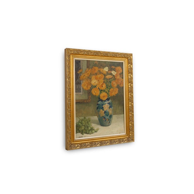 Rococo Jos Pas, Still Life with Flowers and Grapes in a Vase, 1944, Oil on Canvas For Sale - Image 3 of 11