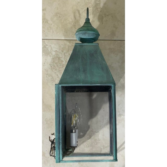 Single Solid Brass Vintage Wall Lantern 21”h X 7”.5w X 8”d For Sale - Image 13 of 14