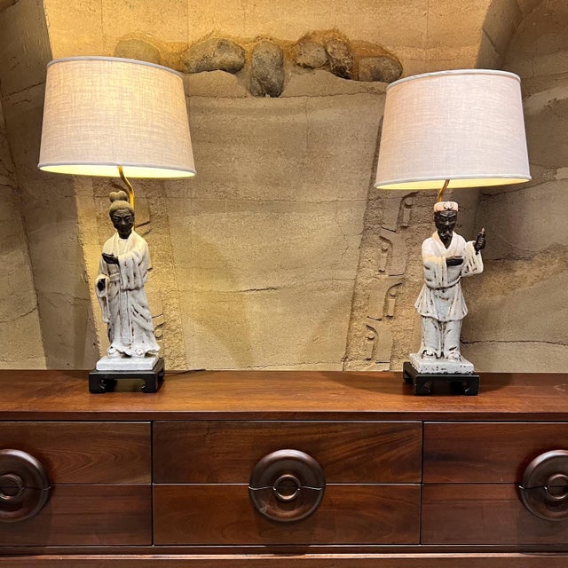 1950s Marcello Fantoni Asian Figural Table Lamps Italy For Sale - Image 12 of 12