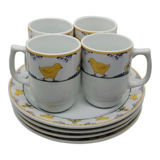 1991 Norway Porsgrund Plates and Mugs With Chicks and Flowers Lot of 8 For Sale