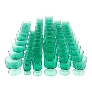 1960s Monumental Collection of Luminarc Emerald Stemware - 72 Pieces For Sale