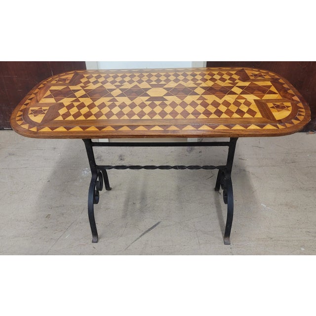 Alfonso Marina Wrought Iron and Parquetry Wood Top Side Table For Sale - Image 9 of 10