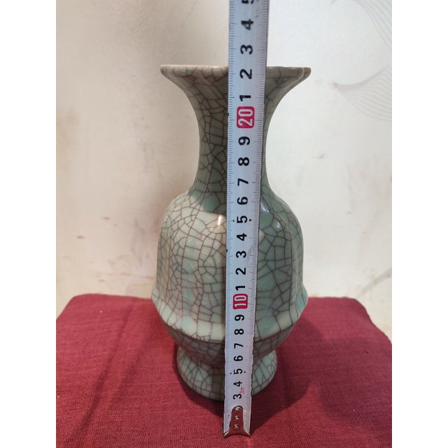 Chinese Ceramic Vase Guan Ware Crackle Glaze Celadon Vase For Sale - Image 9 of 11
