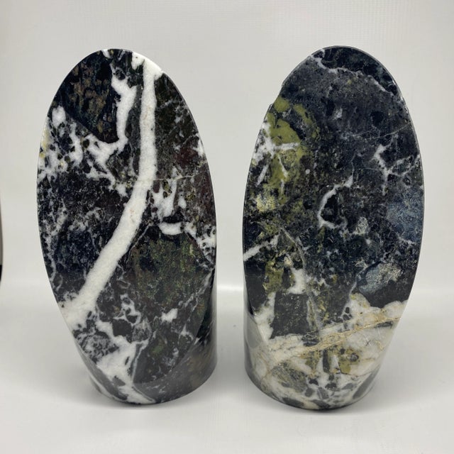 Mid-Century Modern Vintage Slanted Green Marble Bookends For Sale - Image 3 of 13