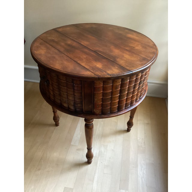 Brown Theodore Alexander Hand-Carved Vintage Wooden Drum Book Table For Sale - Image 8 of 14