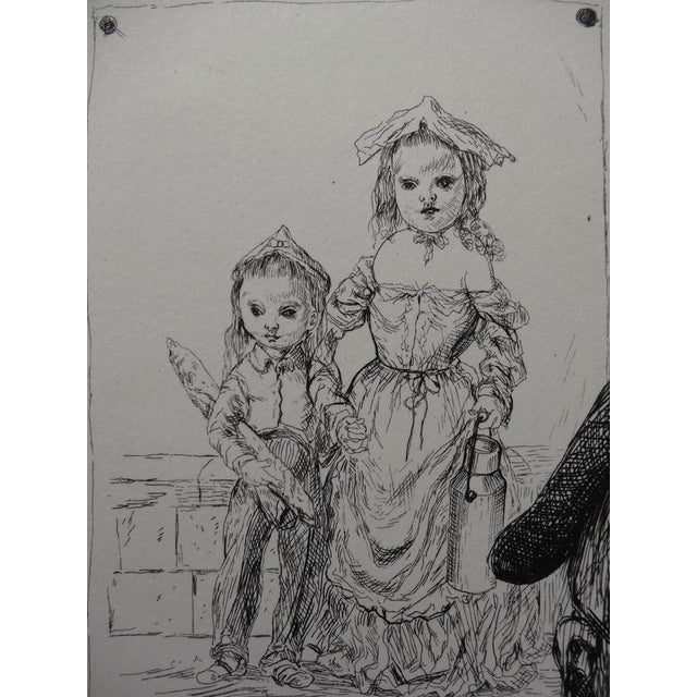 Tsuguharu Foujita, Self-Portrait in a Beret with his Wife Kimiyo, 1951, Original Engraving For Sale - Image 3 of 7