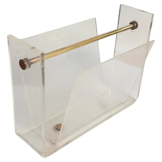 Gold Vintage Thick Acrylic and Chrome Steel Magazine Rack, 1970s For Sale - Image 8 of 8
