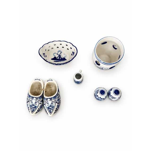 Vintage Dutch Blue and White Delft-Style Ceramic Pottery Set of 7 For Sale In Las Vegas - Image 6 of 11