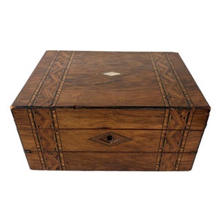 Antique Mahogany English Jewelry Box For Sale