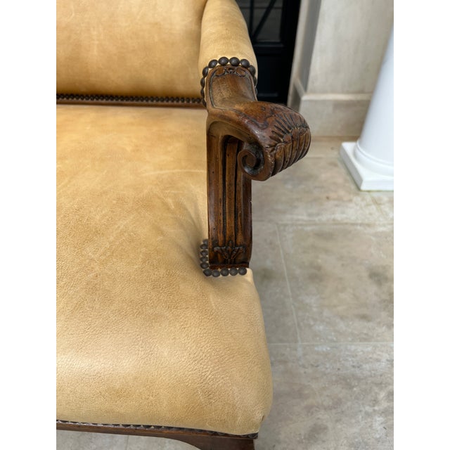 19th Century Louis XIV Style Walnut and Leather Chair For Sale - Image 4 of 5